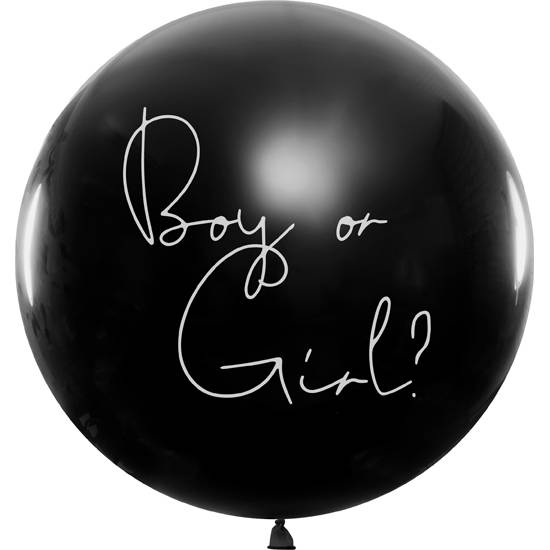 Černý balonek holka nebo kluk, modré konfety 1m