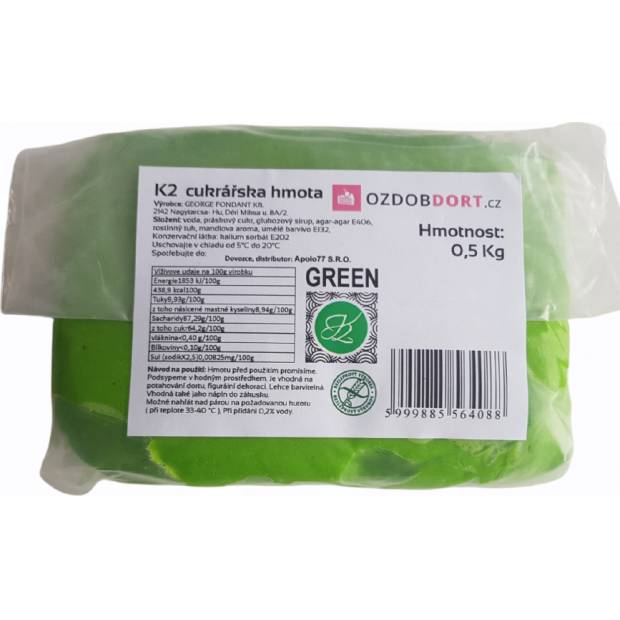 Potahovací hmota K2 na dorty 0,5kg zelená