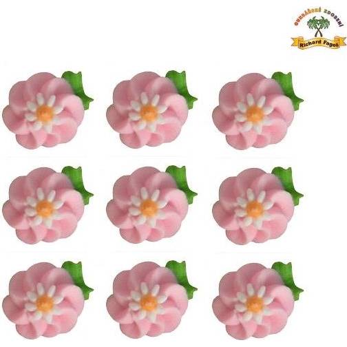 Cukrová dekorace květy růžové na platíčku 9ks