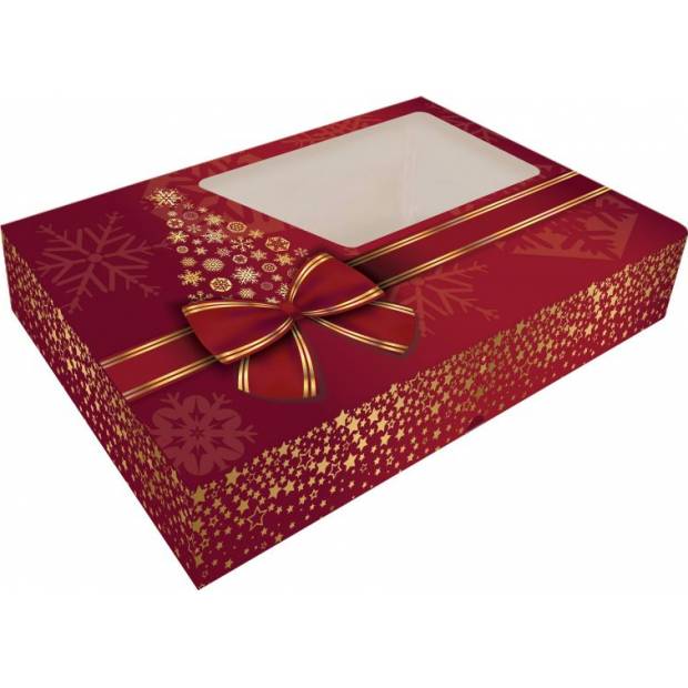 Krabička na cukroví skládací s okénkem 36x22x5cm 1ks vánoční stromeček