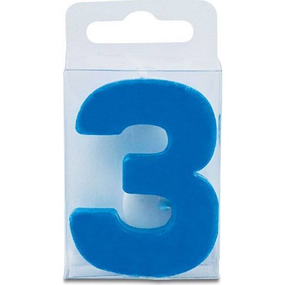 Svíčka ve tvaru číslice 3 - mini, modrá