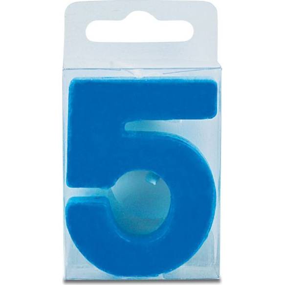 Svíčka ve tvaru číslice 5 - mini, modrá