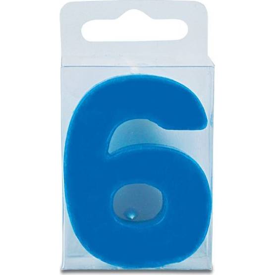 Svíčka ve tvaru číslice 6 - mini, modrá