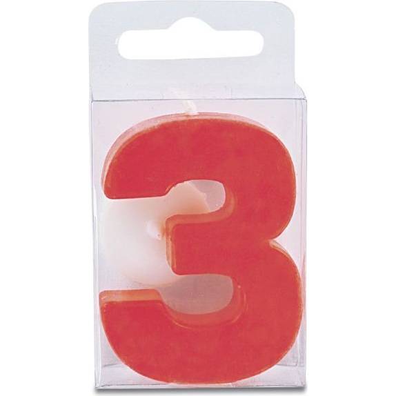 Svíčka ve tvaru číslice 3 - mini, červená
