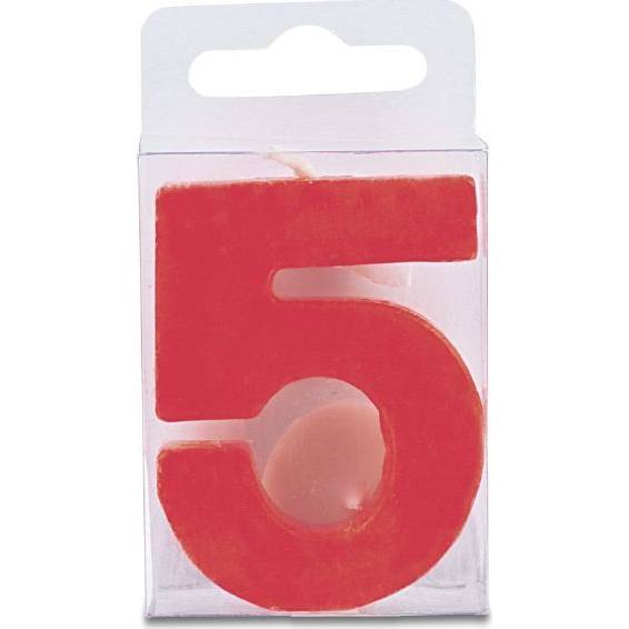 Svíčka ve tvaru číslice 5 - mini, červená
