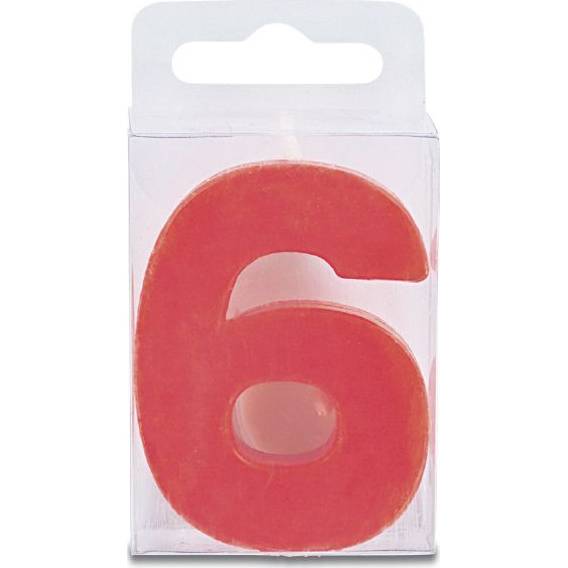 Svíčka ve tvaru číslice 6 - mini, červená