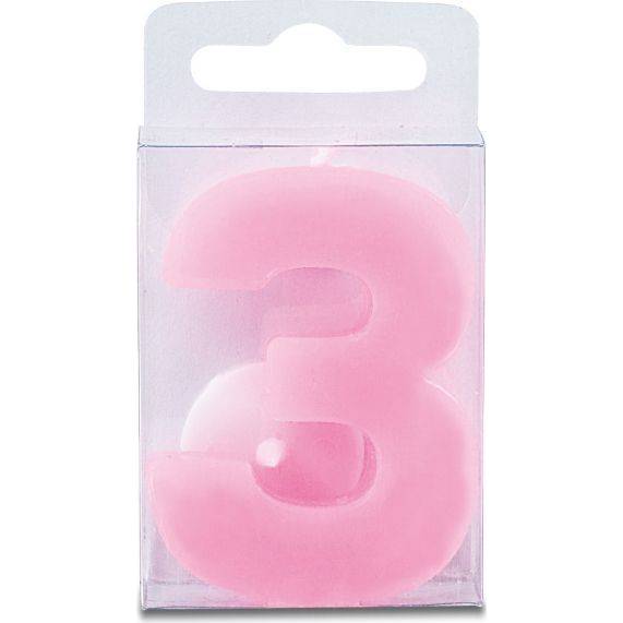 Svíčka ve tvaru číslice 3 - mini, růžová