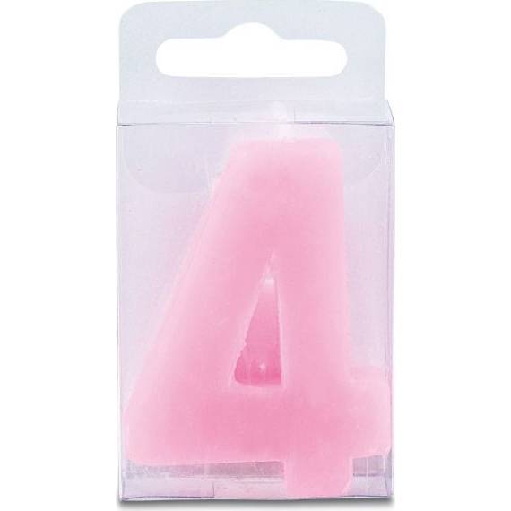 Svíčka ve tvaru číslice 4 - mini, růžová