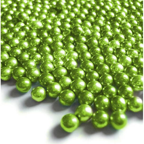 Cukrové kuličky 6mm zelené metalické 50g