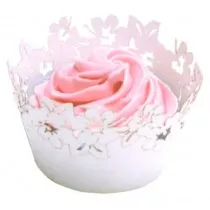 Ozdobný límec na košíčky stříbrný květiny 12ks