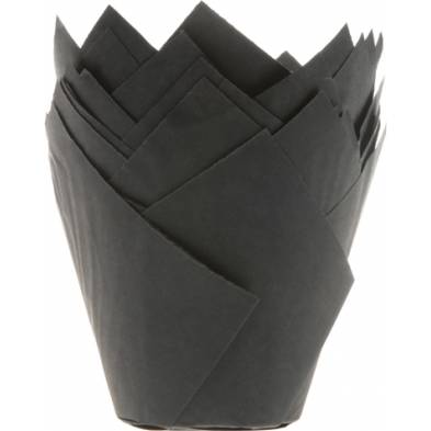 Černé papírové košíčky na muffiny tulipán 200ks