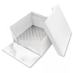 Podložka dortová stříbrná čtverec 33cm x 33cm + dortová krabice s víkem