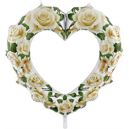 Nafukovací balónek vykrojené srdce - bílé růže 107 cm