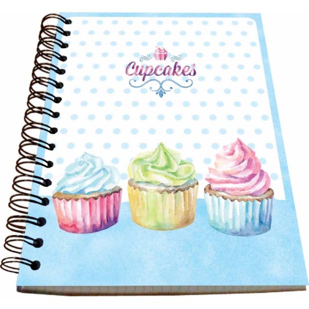 Spirálový blok A5 na zápis kuchařských receptů - čtverečkovaný cupcakes