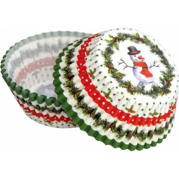 Papírové košíčky na Muffiny a cupcakes 50ks vánoční sněhulák