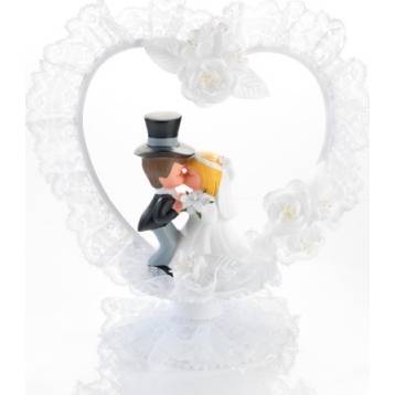 Svatební figurka na dort 1ks porcelánová polibek se srdcem