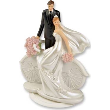 Svatební figurka na dort 1ks svatba na kole 195mm
