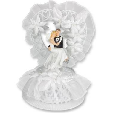 Svatební figurka na dort 1ks v nářuší se srdcem plast 220x270mm