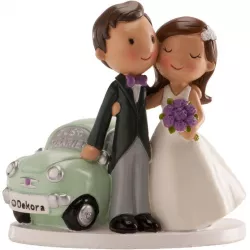 Svatební figurka na dort novomanželé s autem 12cm