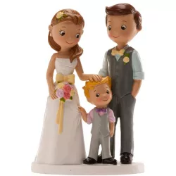 Svatební figurka na dort 16cm manželé s chlapečkem