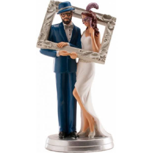 Svatební figurka na dort 18cm v rámu obrazu