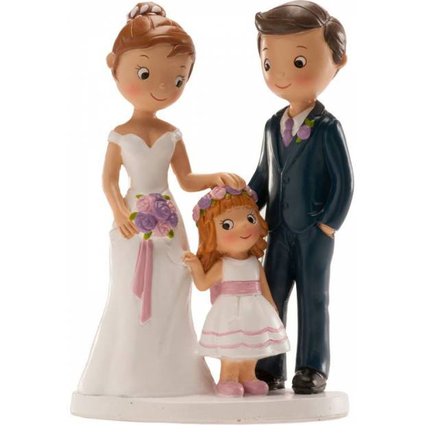 Svatební figurka na dort 16cm manželé s holčičkou
