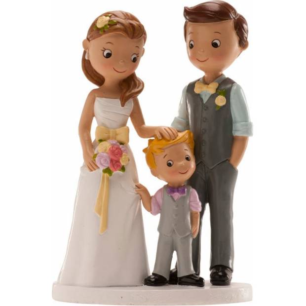 Svatební figurka na dort 16cm manželé s chlapečkem