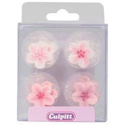 Cukrová dekorace růžvé květiny 12ks