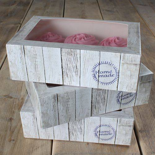 Papírová krabička průhledná na 6 cupcakes 24x16x8cm v sadě 3 krabičky