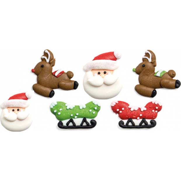 Cukrová dekorace vánoční sob a Santa Claus 6ks