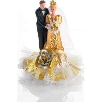 Svatební figurka na dort porcelánová zlaté šaty