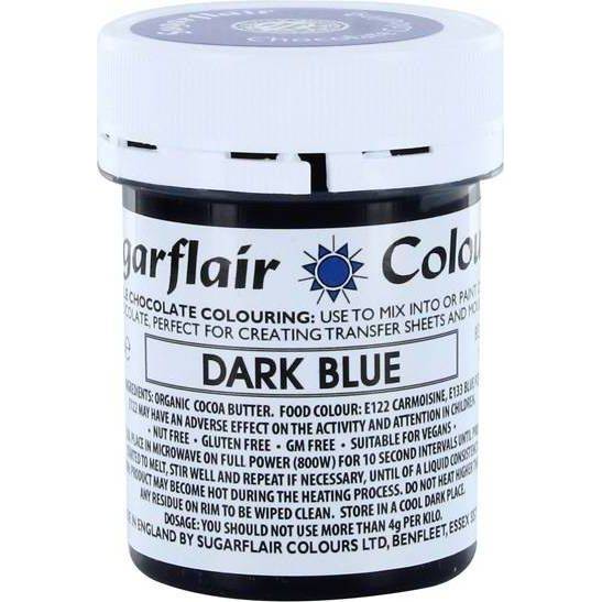 Barva do čokolády na bázi kakaového másla Sugarflair Dark Blue (35 g) C307 dortis