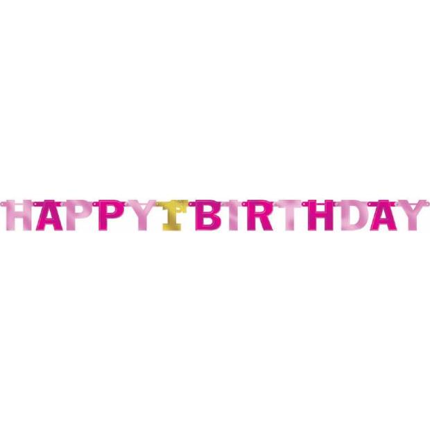 Girlanda happy birthday růžová 227x15,8cm