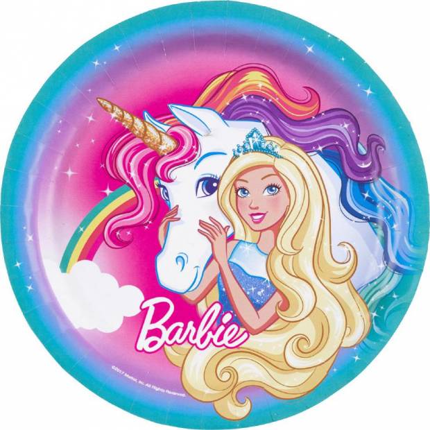 Papírový talíř 8ks Barbie a jednorožec 22,8cm