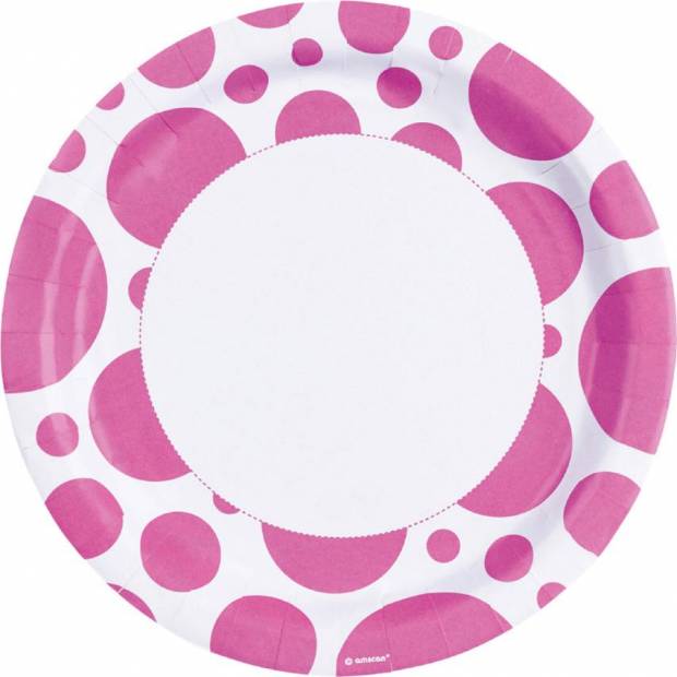 Papírový talíř 8ks růžový s puntíky 22,8cm