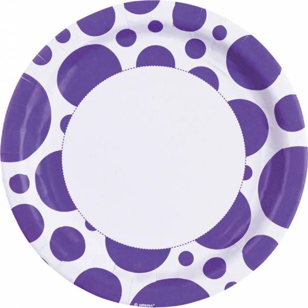 Papírový talíř 8ks fialové puntíky  22,8cm