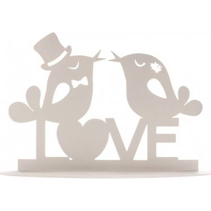 Plechový nápis na dort bílý Love ptáčci