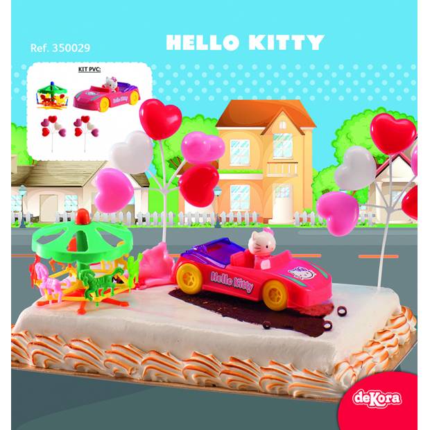 Figurka na dort Hello Kitty v autě, kolotoč a srdíčka