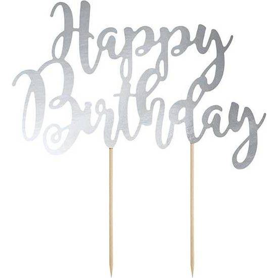 PartyDeco zapichovací dekorace na dort stříbrná Happy Birthday KPT11-018M dortis