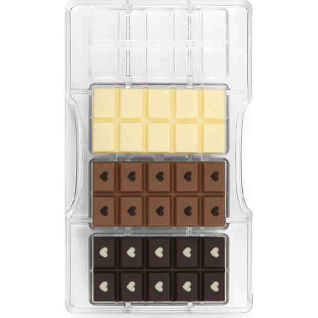 Polykarbonátová forma na čokoládu tabulka čokolády  se srdíčky