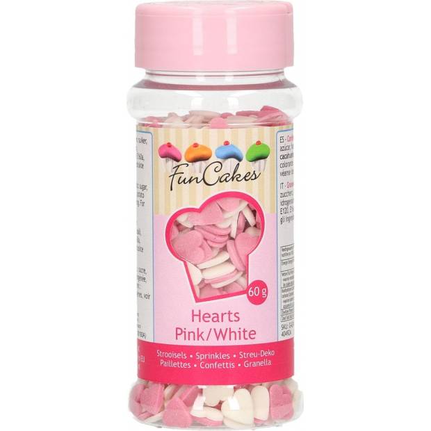 Cukrová srdíčka bílo růžová 60g