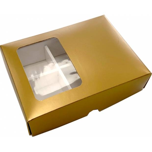 Krabička na pralinky zlatá s okénkem (6,5 x 10,5 x 4,5 cm) 5890 dortis