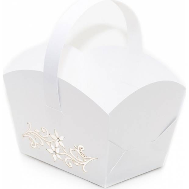 Svatební košíček na cukroví bílý perleťový (10 x 6,7 x 8 cm) KOS910C dortis