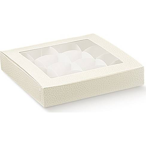 Krabička na pralinky bílá (vzor kůže) 16 x 16 cm (na 16 kusů) SC15220 dortis