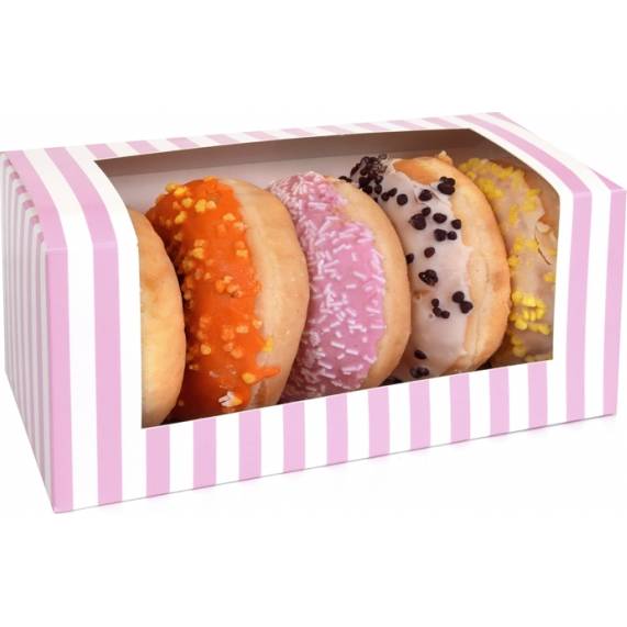 Krabička na donuty 1ks růžovo bílá 185x95x90mm