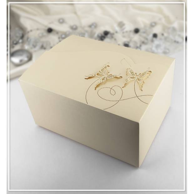 Svatební krabička na výslužku zlatá vzor motýl (18,5 x 13,5 x 9,5 cm) K91-966-03 dortis