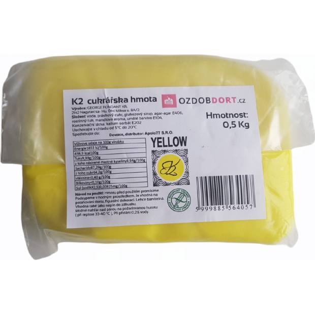 Potahovací hmota K2 na dorty 0,5kg žlutá