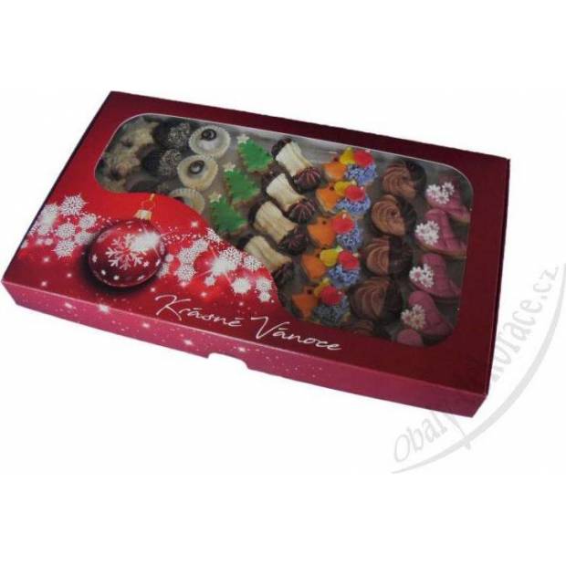 Krabice na cukroví červená s vánoční ozdobou (36,5 x 22 x 3,5 cm) 136184 dortis