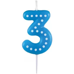 Narozeninová svíčka 6,5cm s puntíčky číslo 3 mix barev modrá, zelená, červená, žlutá, oranžová - Amscan