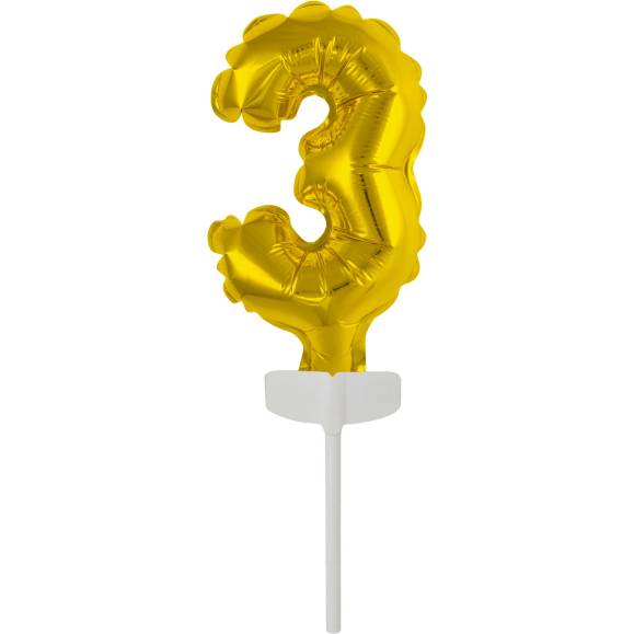 Fóliový balónek zlatý mini - zápich do dortu číslo 3